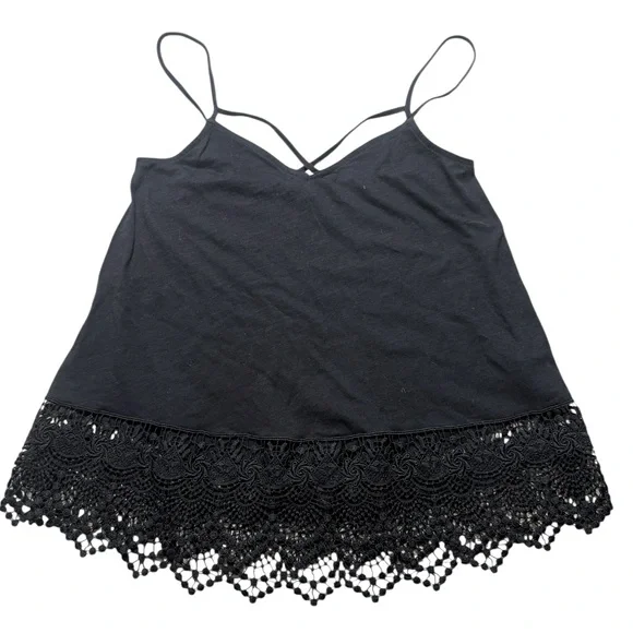 Express Black Tank Top XS Crochet Knit Trim - Picture 1 of 4
